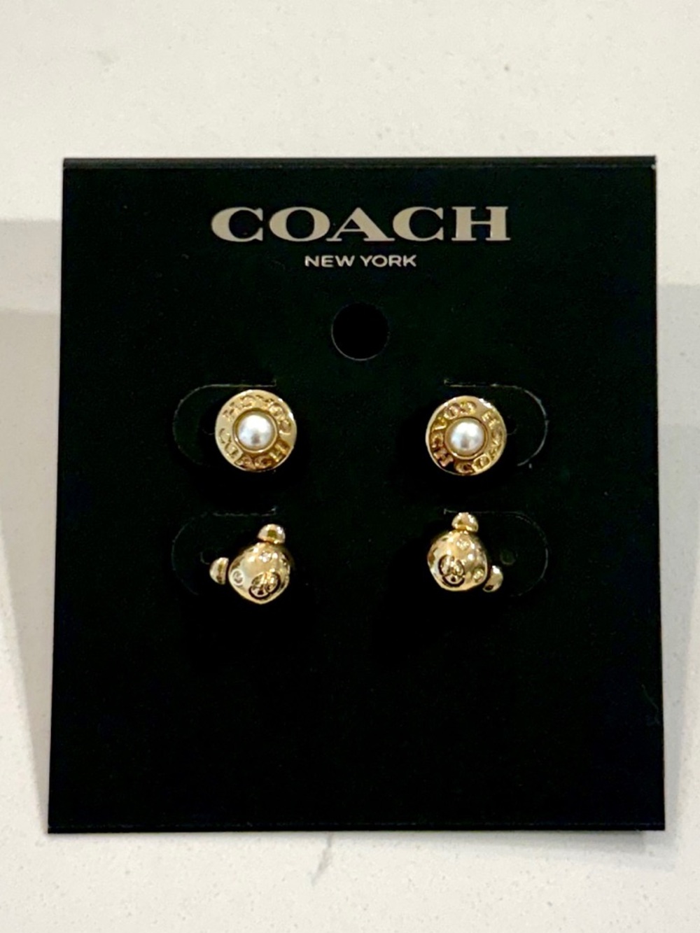 COACH Gold and Pearl Accent Stud Earring Duo